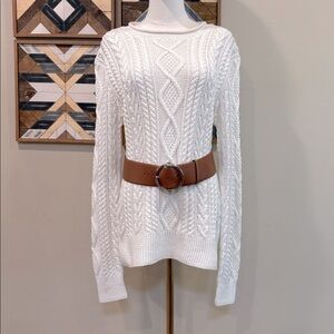 Ralph Lauren Collection Ivory Cotton Cable Knit Pullover Sweater Hand Knit Large